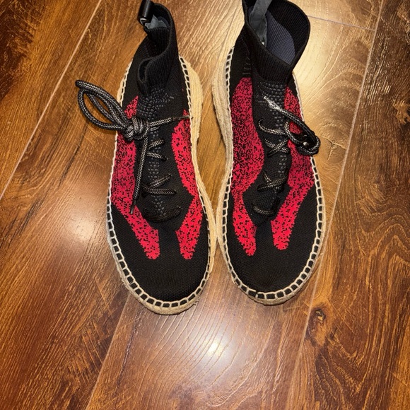 Alexander Wang Shoes - Alexander Wang Black Knit Espadrille Sneakers with Red Accent